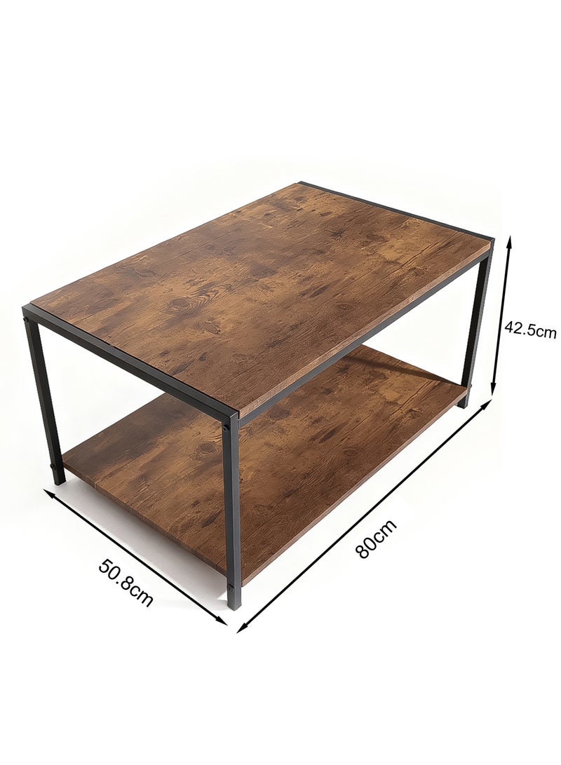 Migue home Modern Two Tier Coffee Table for Living Room, Easy Assembly, 80cm L x 50.8cm W x 42.5cm H, Walnut Color - Image 4